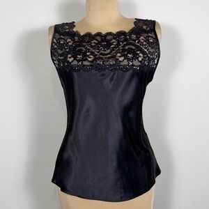 Vintage Cinema Etoile Cami Top Lace Sequin‎ Sleeveless Blouse Black Medium